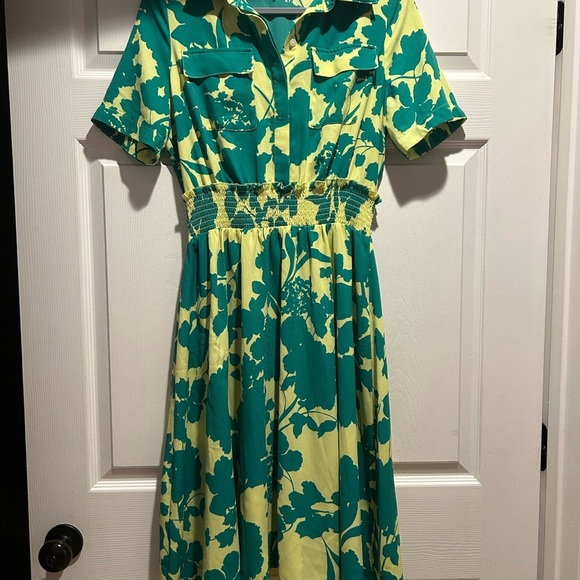 Green and Yellow Floral Dress - Picture 1 of 7